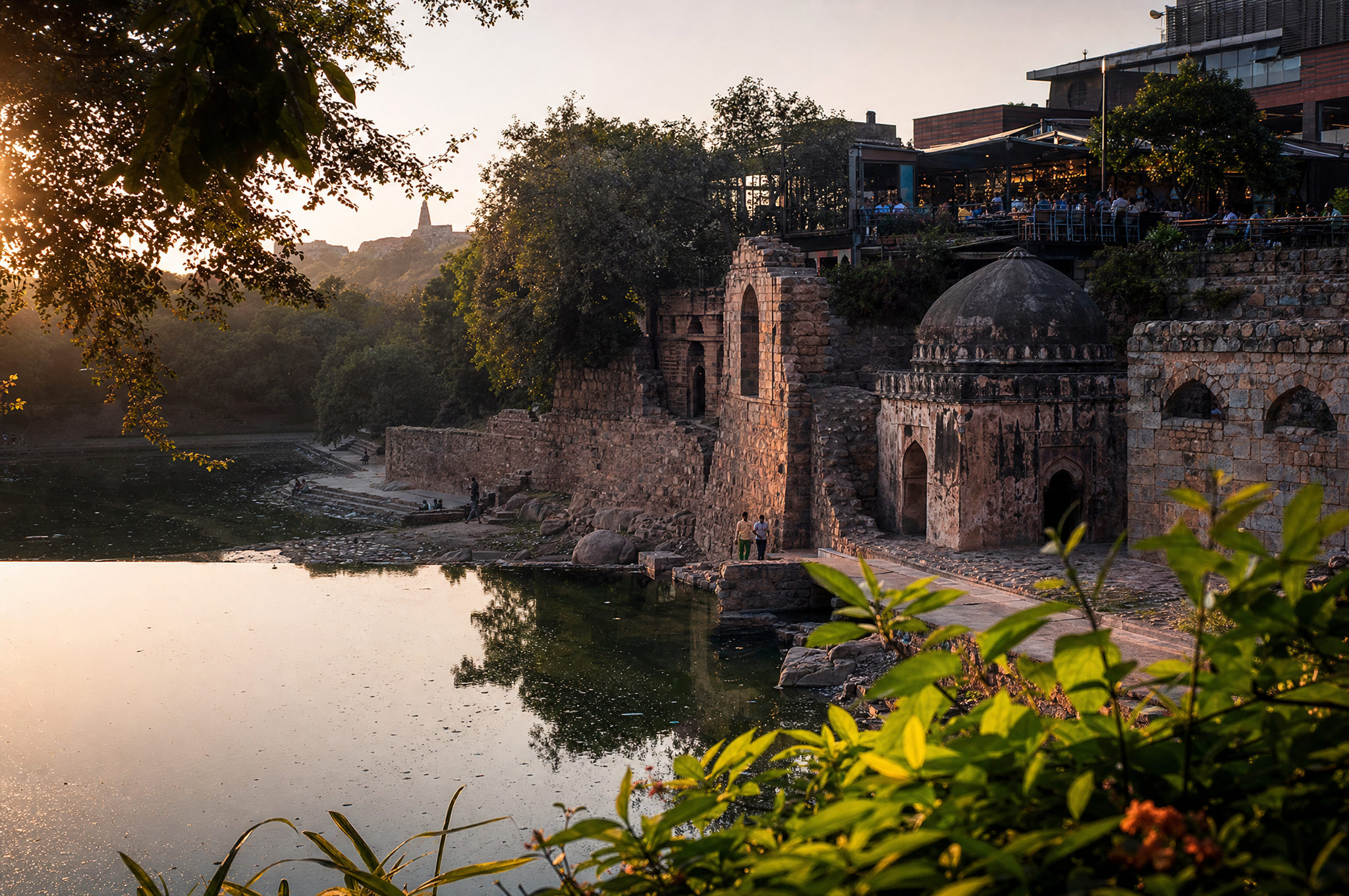 Hauz Khas Village ruins and lake